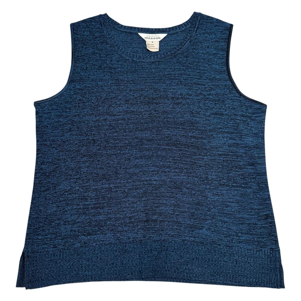 Exclusively Misook Tank Top Sleeveless Knit Blue & Black Heather Basics Large